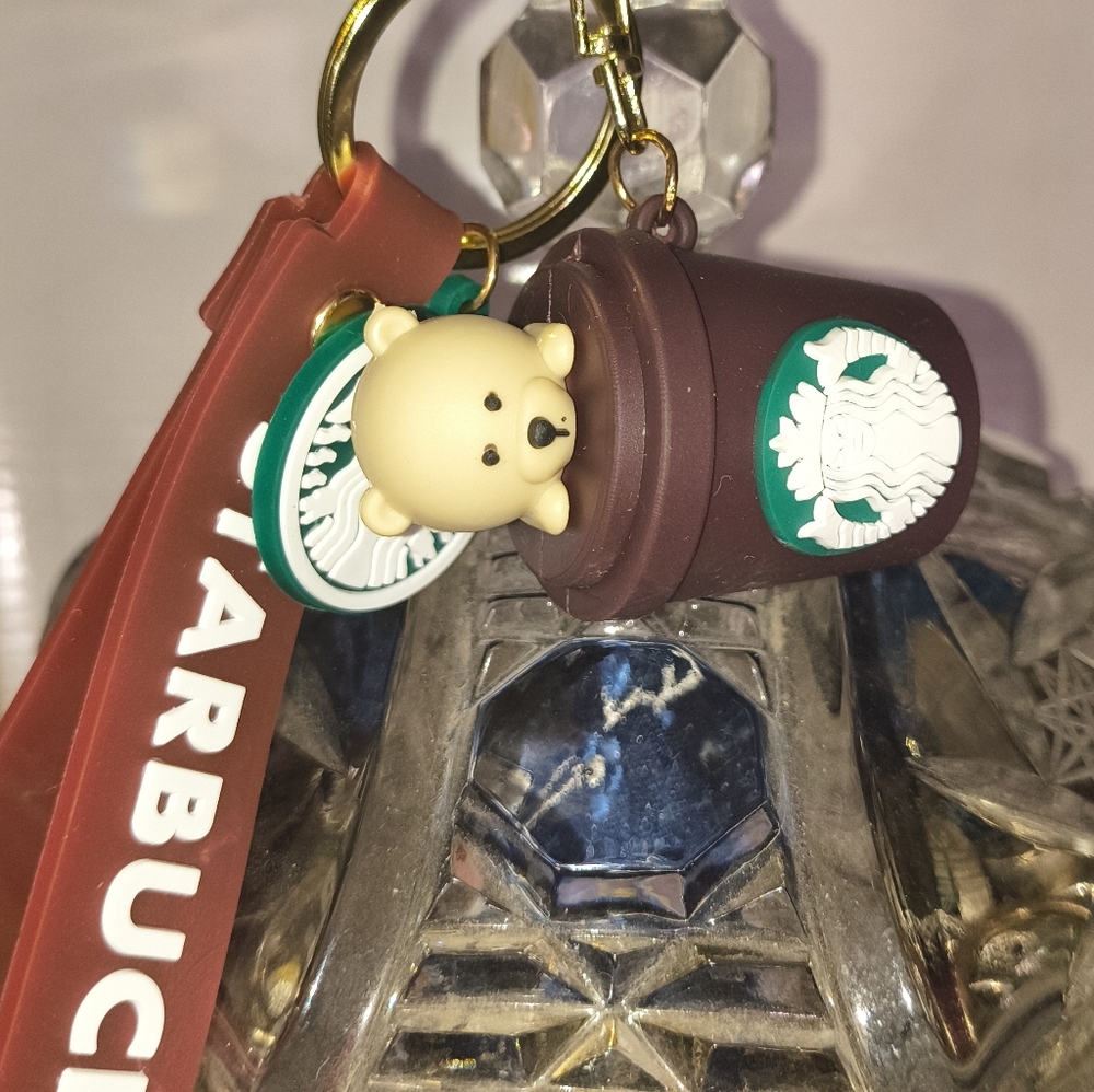 Keychain Purse Charm Brown Cup with Bear